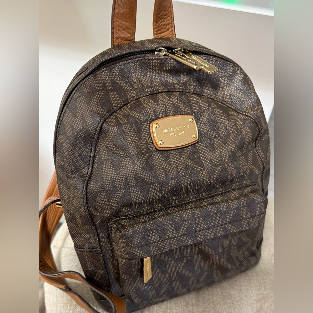 Michael Kors Brown Monogram Backpack with Gold Hardware - Picture 2 of 10
